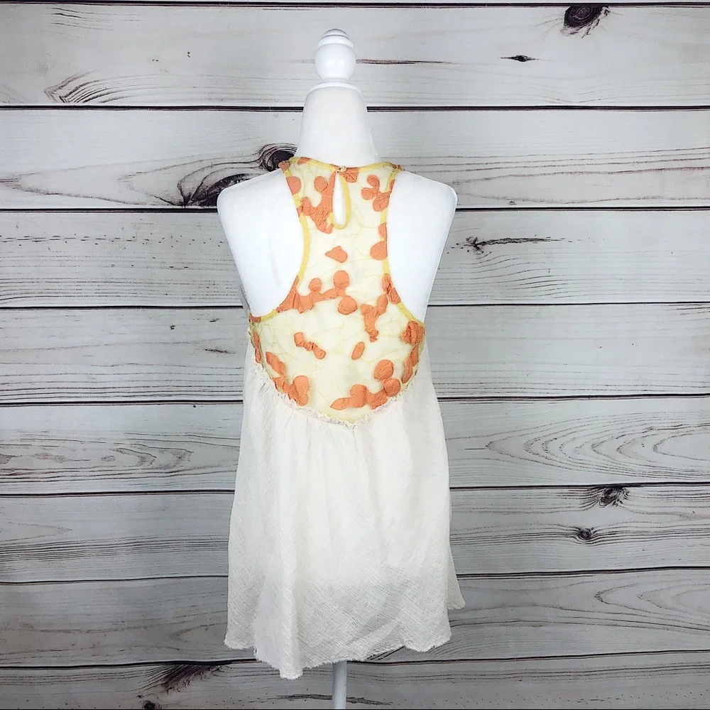 Free People Orange Lace Crepe High Neck Asymmetrical Tank - Picture 8 of 9